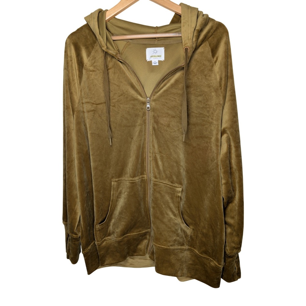Offline by‎ Aerie Womens Velour Full Zip Hoodie Mustard Gold 9SDWMF5K Size Large